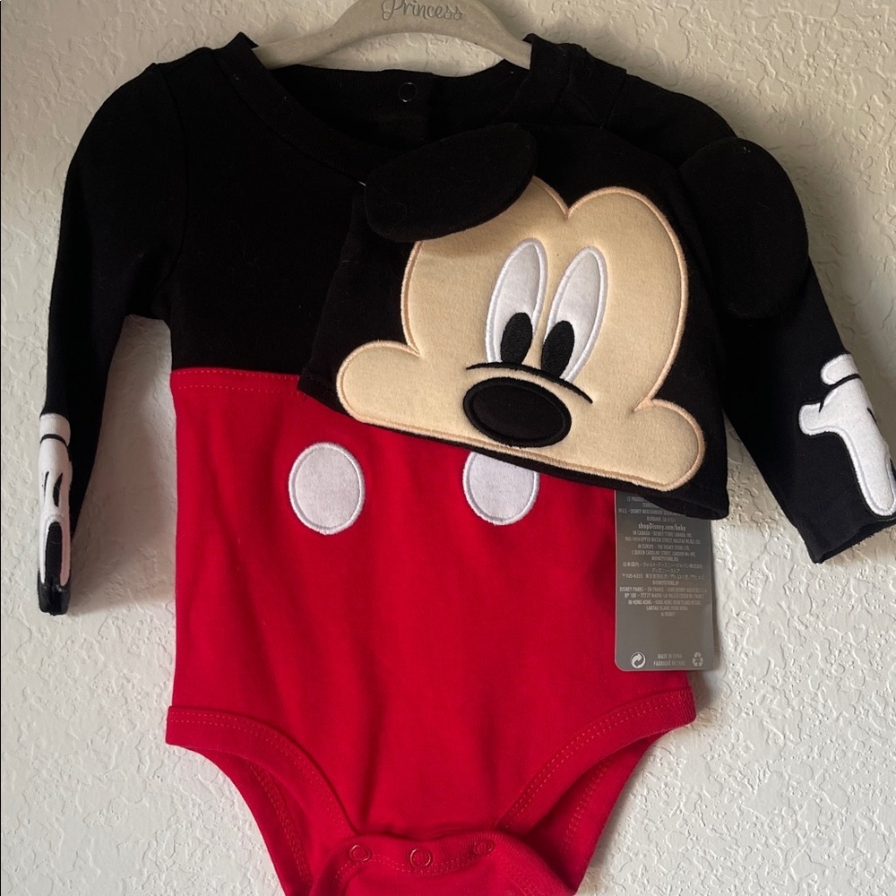 Disney Mickey Mouse Red and Black Bodysuit with Beanie/Hat
